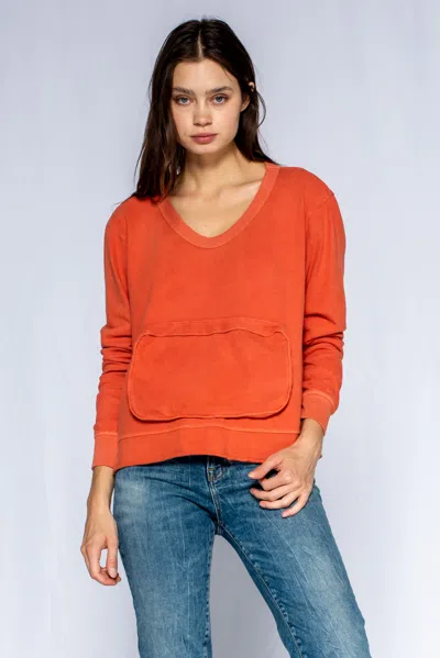 Wilt Clothing Slouchy Long Sleeve Sweatshirt With Pouch Front Pocket In Red