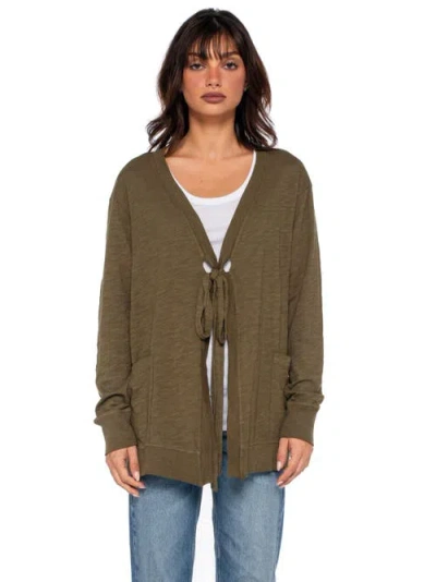 Wilt Clothing Tie Front Long Sleeve Mix Rib Cardigan In Animal Print