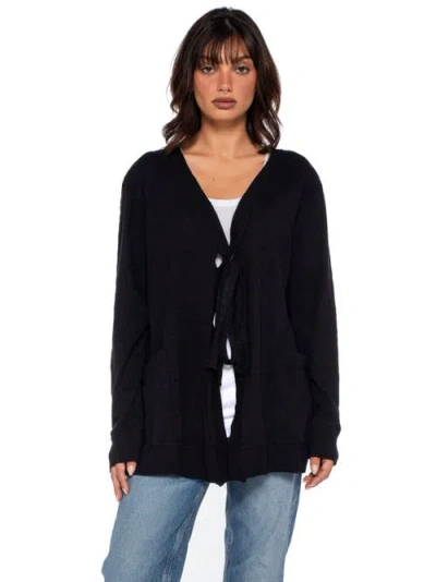 Wilt Clothing Tie Front Long Sleeve Mix Rib Cardigan In Black