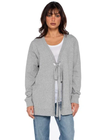 Wilt Clothing Tie Front Long Sleeve Mix Rib Cardigan In Gray