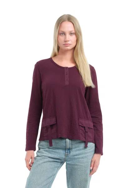 Wilt Clothing U Neck Button Placket Tee In Purple