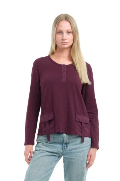 Wilt Clothing U-neck Button Placket Tee In Purple