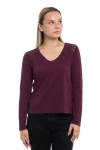 Wilt Clothing V-neck Long Sleeve Mixed Media Tee With Lace Inset In Purple