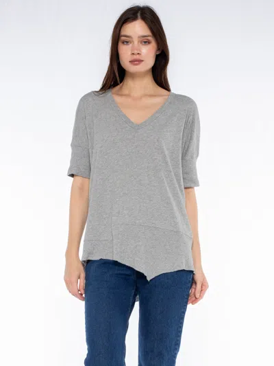 Wilt Clothing V-neck Short Sleeve Tee W/rib Slanted Hem In Gray