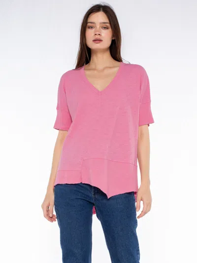 Wilt Clothing V-neck Short Sleeve Tee W/rib Slanted Hem In Multi