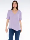 Wilt Clothing V-neck Short Sleeve Tee W/rib Slanted Hem In Purple