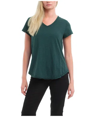 Wilt Clothing Short Sleeve Shrunken V-neck Shirttail Top In Green