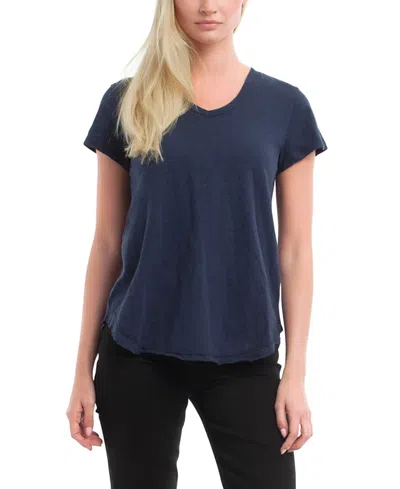 Wilt Clothing Short Sleeve Shrunken V-neck Shirttail Top In Blue