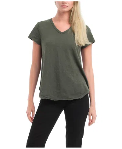 Wilt Clothing Short Sleeve Shrunken V-neck Shirttail Top In Green