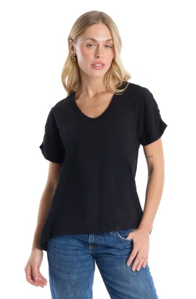 Wilt Deep V-neck Ruched Sleeve Tee In Black