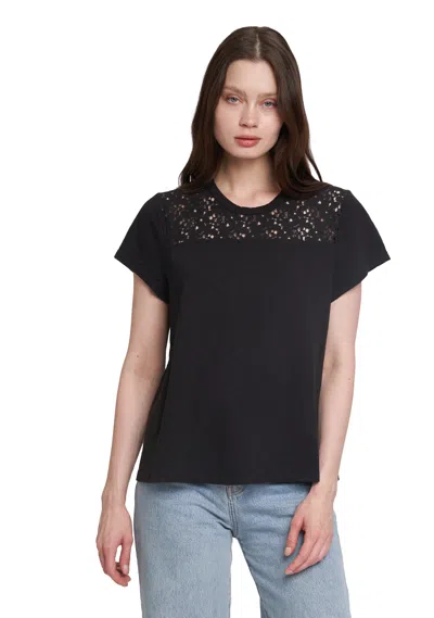 Wilt Easy S/s Crew Lace Yoke Tee In Black