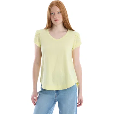 Wilt Eyelet Cap Sleeve Tee In Yellow