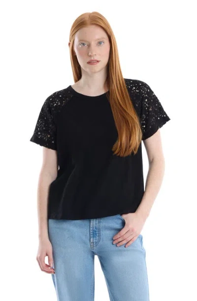Wilt Lace Raglan Sleeve Tee In Black
