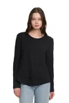 Wilt Long Sleeve Mock Layer Raw Hem Tee In Black