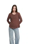 Wilt Long Sleeve Mock Layer Raw Hem Tee In Brown