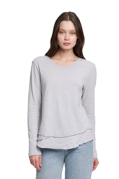 Wilt Long Sleeve Mock Layer Raw Hem Tee In Gray