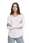 Wilt Long Sleeve Mock Layer Raw Hem Tee In White