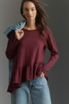 Wilt Long-sleeve Raglan Asymmetric Top In Burgundy