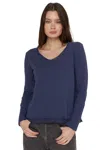 Wilt Long Sleeve Mock Layer Raw Hem Tee In Blue