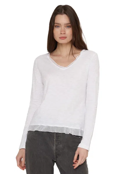 Wilt Long Sleeve Tulle Mixed Tee In White