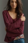 Wilt Long-sleeve V-neck Empire Seam Top In Red