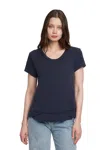 Wilt Short Sleeve Mock Layer Raw Hem Tee In Blue