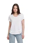 Wilt Short Sleeve Mock Layer Raw Hem Tee In White