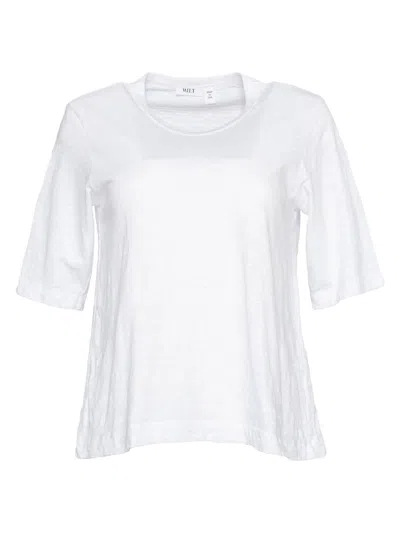 Wilt Women's Baby Fit Shrunken Crew Elbow Sleeve T-shirt In White