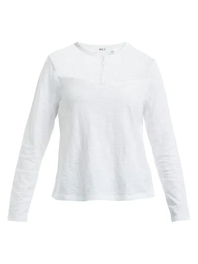 Wilt Women's Lace Yoke Henley Tee In White