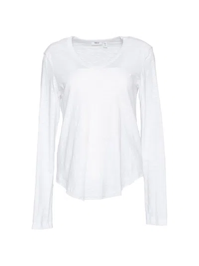 Wilt Women's Long Sleeve V-neck Raw Hem Shirttail In White