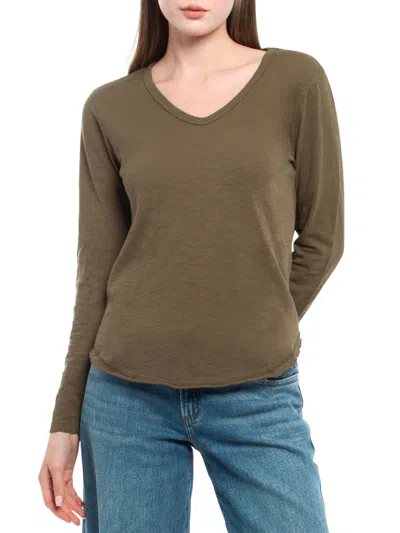 Wilt Women's Long Sleeve V-neck W/ Raw Hem Shirttail In Green