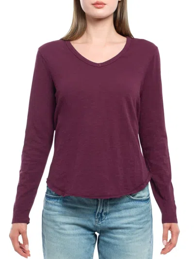 Wilt Women's Long Sleeve V-neck W/ Raw Hem Shirttail In Purple