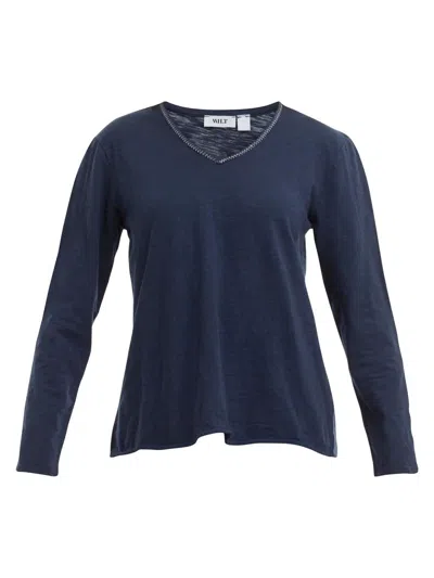 Wilt Women's Metallic Thread V-neck T-shirt In Blue