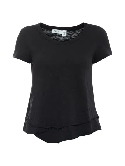 Wilt Women's Mock Layer Raw Hem Tee In Black