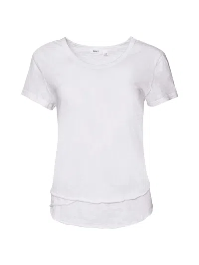 Wilt Women's Mock Layer Raw Hem Tee In White
