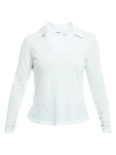 Wilt Women's Scoop Neck Long Sleeve Polo Shirt In White