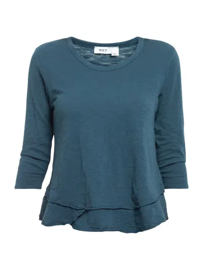 Wilt Women's Shrunken Crew-neck Sleeve Mock Layer Tee In Blue