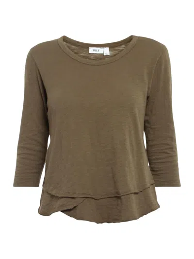 Wilt Women's Shrunken Crew-neck Sleeve Mock Layer Tee In Green