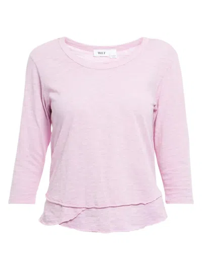 Wilt Women's Shrunken Crew-neck Sleeve Mock Layer Tee In Pink