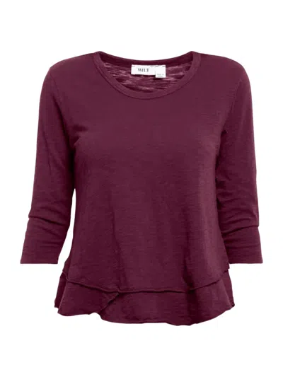 Wilt Women's Shrunken Crew-neck Sleeve Mock Layer Tee In Purple