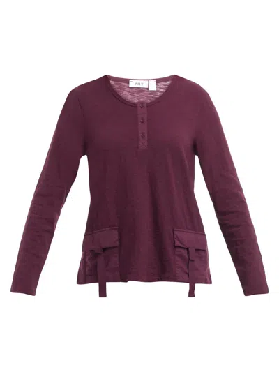Wilt Women's U Neck Button Placket Tee In Purple