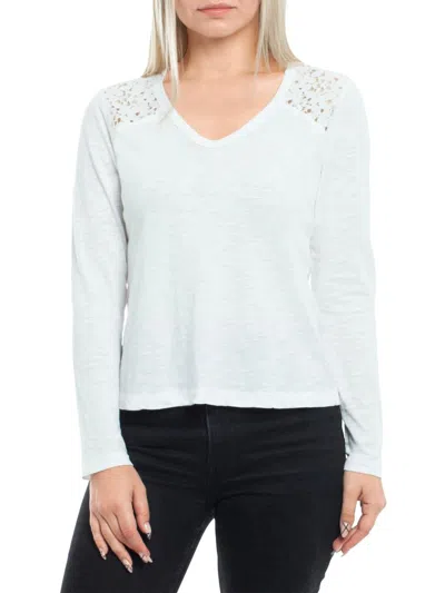 Wilt Women's V-neck Long Sleeve Mixed Media T-shirt In White