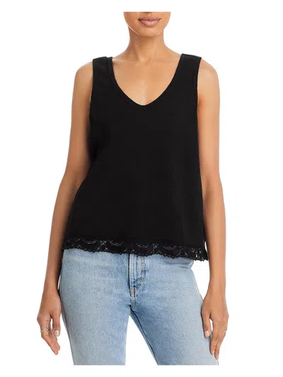 Wilt Womens Lace Trim Burnout Pullover Top In Black