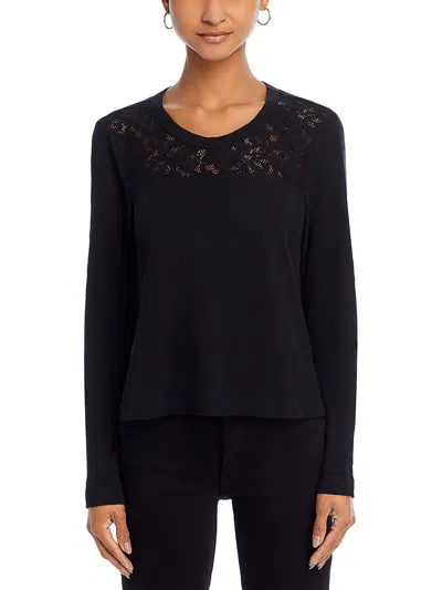 Wilt Womens Lace Trim Slub Pullover Top In Black