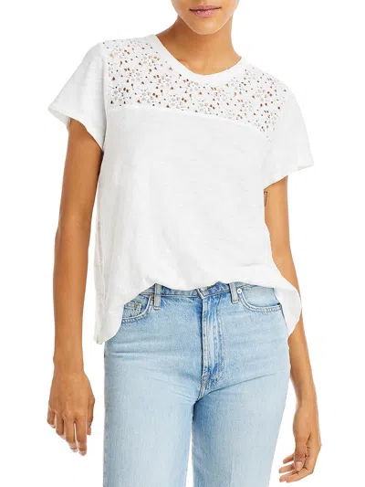 Wilt Womens Short Sleeve Lace Pullover Top In White