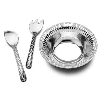 Wilton Armetale Flutes And Pearls Large 3-piece Salad Set, 5.5-quart, Silver -