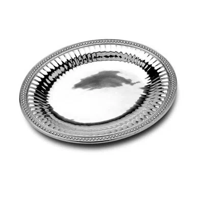 Wilton Armetale Flutes & Pearls Medium Oval Tray In Silver