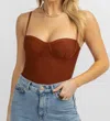 WIN WIN APPAREL BUSTIER SLEEVELESS STRETCH BODYSUIT IN BRICK