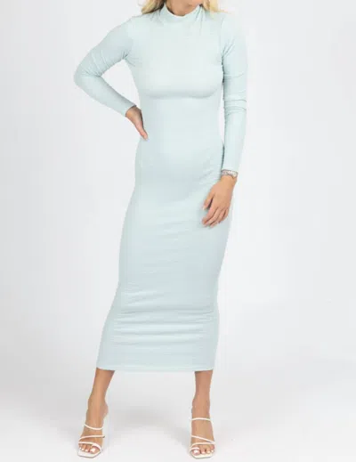 Win Win Apparel Long Sleeve Open Back Dress In Misty Blue