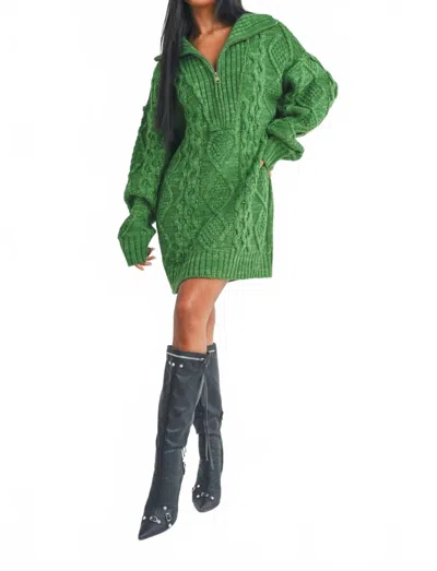 Win Win Apparel Quarter Zip Sweater Dress In Green